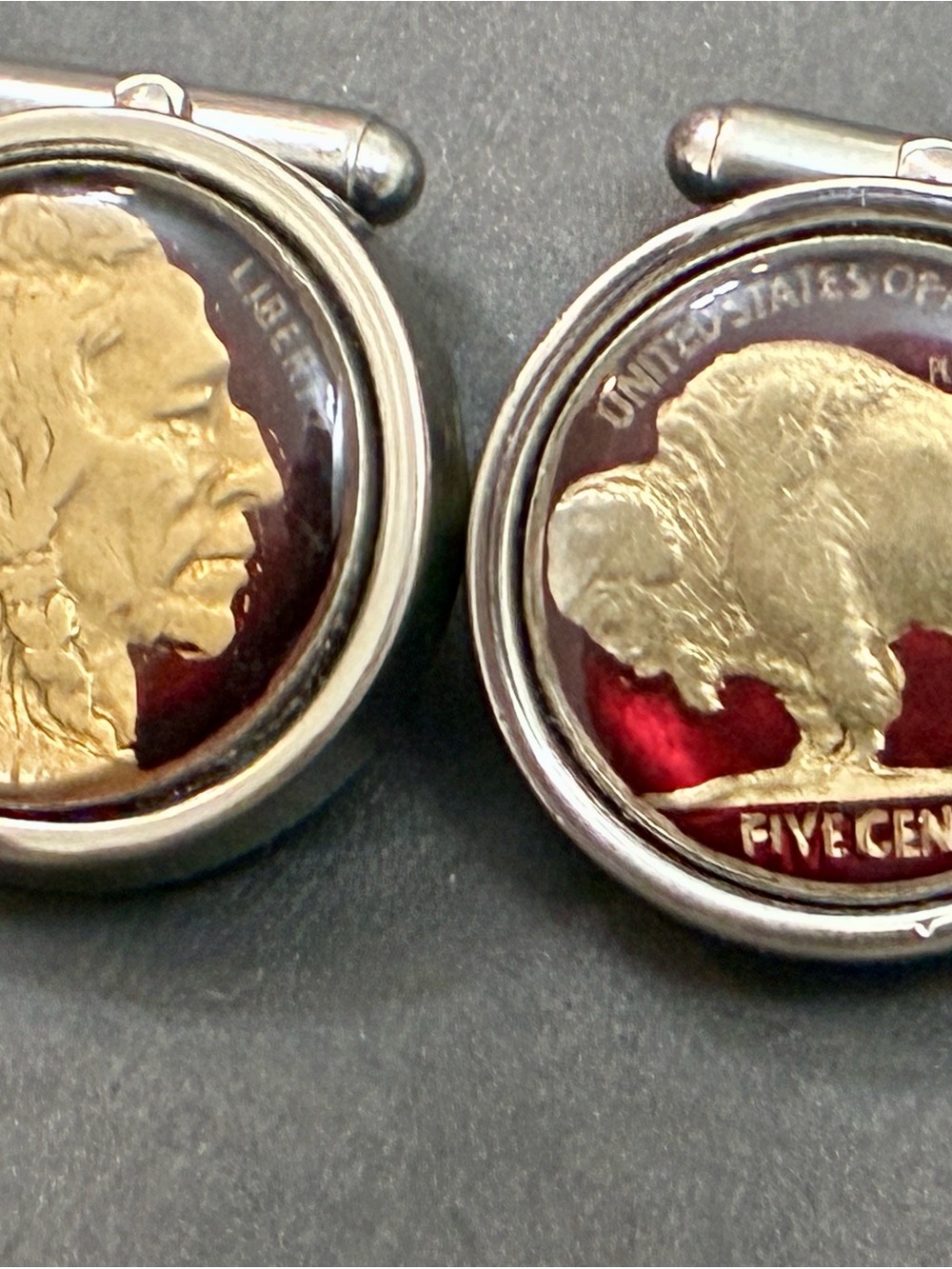 Vintage WEH Walter E Hayward Sterling Silver 1937 Buffalo Nickel Cufflinks